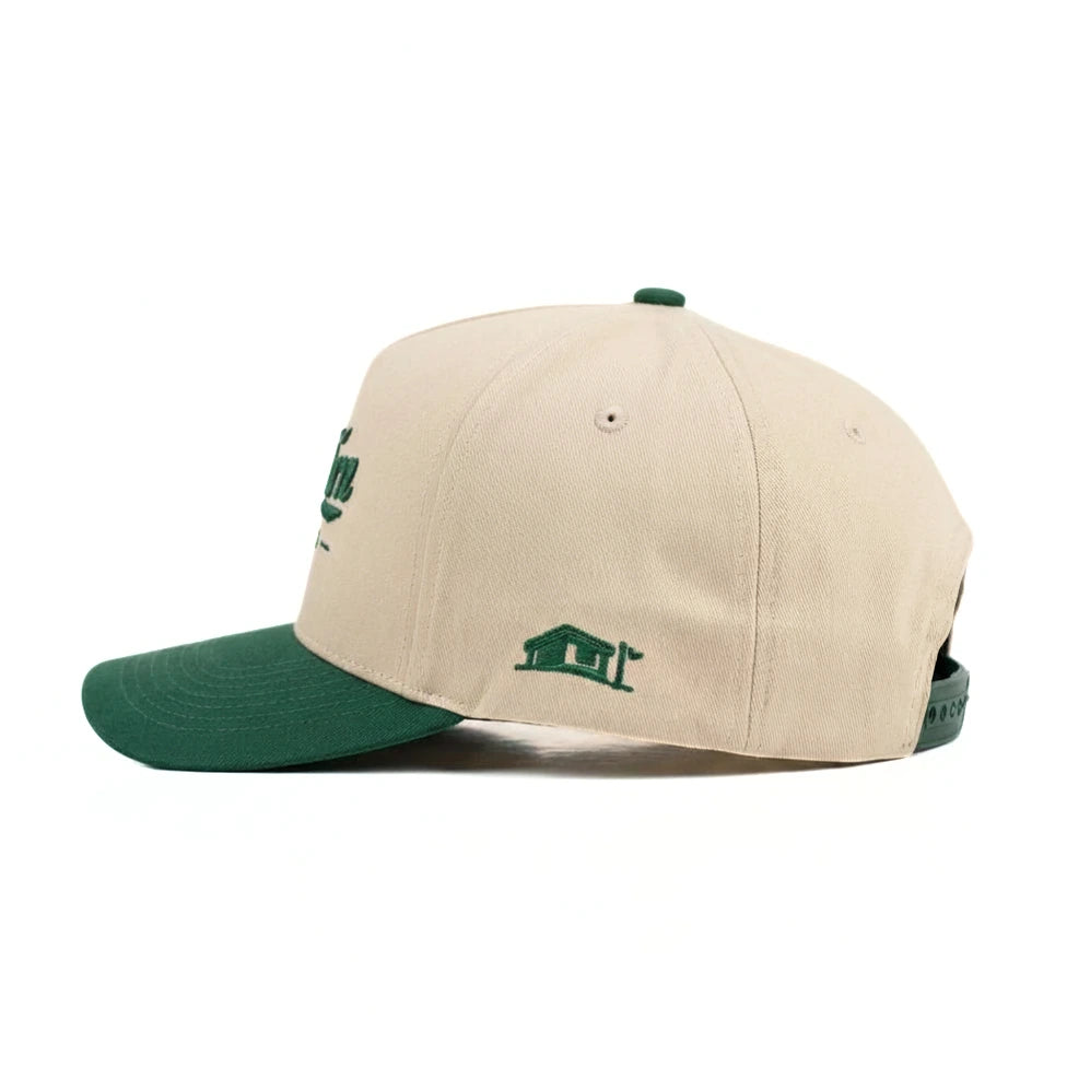 side of green golf hat